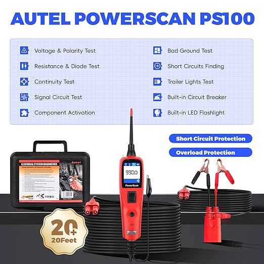 Autel PowerScan PS100 Car Electrical Circuit Tester Four Work Mode 12V/24V Automotive System Diagnostic AVOmeter Test Tool PS100